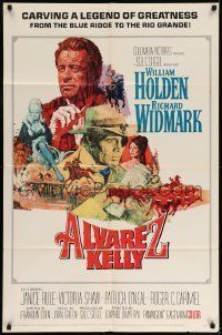 6t038 ALVAREZ KELLY 1sh '66 William Holden & Colonel Richard Widmark, artwork by Robert Abbett!