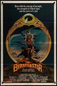 6t085 BEASTMASTER 1sh '82 Taylor art of bare-chested Marc Singer & sexy Tanya Roberts!