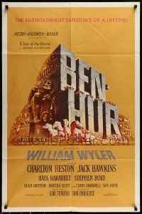 6t093 BEN-HUR 1sh '60 Charlton Heston, William Wyler classic epic, cool chariot & title art!