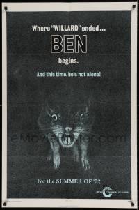 6t092 BEN teaser 1sh '72 art of lots of rats, Willard 2, this time he's not alone!