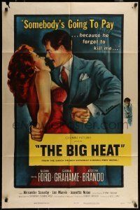 6t105 BIG HEAT 1sh '53 great pulp art of Glenn Ford & sexy Gloria Grahame, Fritz Lang noir!