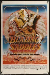 6t117 BLAZING SADDLES 1sh '74 Mel Brooks western, art of Cleavon Little by Alvin & Goldschmidt!