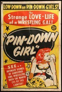 6t119 BLONDE PICK-UP 1sh '51 gorgeous girl wrestlers w/the naked eye of the camera, Pin-Down Girl!