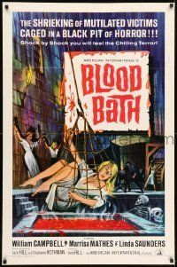 6t120 BLOOD BATH 1sh '66 AIP, cool artwork of sexy babe being lowered into a pit of horror!