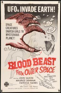 6t121 BLOOD BEAST FROM OUTER SPACE 1sh '66 UFOs invade Earth, creatures snatch sexy girls!