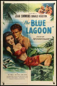 6t130 BLUE LAGOON 1sh '49 art of sexy stranded Jean Simmons & Donald Houston!