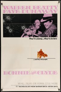 6t134 BONNIE & CLYDE 1sh '67 notorious crime duo Warren Beatty & Faye Dunaway, Arthur Penn!