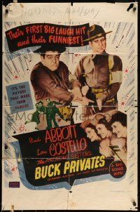 6t146 BUCK PRIVATES 1sh R53 Bud Abbott & Lou Costello with The Andrews Sisters in uniform!