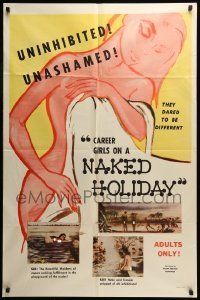 6t155 CAREER GIRLS ON A NAKED HOLIDAY 1sh '60 great art of naked woman and images of nudists!