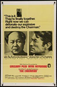 6t166 CHAIRMAN style B int'l 1sh '69 headshots of Gregory Peck & Conrad Yama as Mao Tse-Tung!