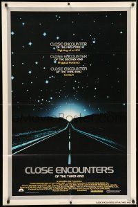 6t177 CLOSE ENCOUNTERS OF THE THIRD KIND 1sh '77 Spielberg's sci-fi classic, silver border design