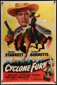 6t204 CYCLONE FURY 1sh '51 Charles Starrett as the Durango Kid, Smiley Burnette & Clayton Moore!
