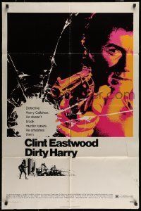 6t244 DIRTY HARRY 1sh '71 art of Clint Eastwood pointing his .44 magnum, Don Siegel crime classic!