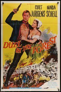 6t256 DUEL IN THE FOREST 1sh '64 artwork of barechested Curt Jurgens, Maria Schell