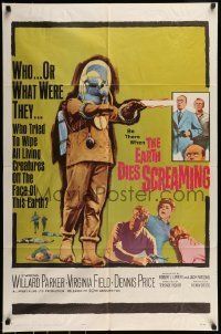 6t257 EARTH DIES SCREAMING 1sh '64 Terence Fisher sci-fi, wacky monster, who or what were they?