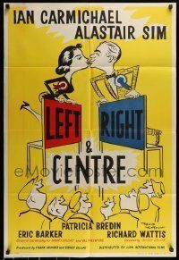 6t494 LEFT RIGHT & CENTRE English 1sh '59 wacky art of political candidates in love by Langdon!
