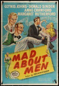 6t537 MAD ABOUT MEN English 1sh '54 artwork of sexy mermaid Glynis Johns and cast!