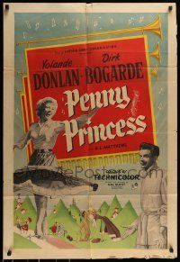 6t676 PENNY PRINCESS English 1sh '53 artwork of Dirk Bogarde & sexy Yolande Donlan!