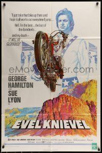 6t268 EVEL KNIEVEL 1sh '71 George Hamilton is THE daredevil, great art of motorcycle jump!