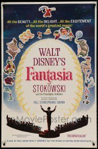 6t278 FANTASIA 1sh R63 great image of Mickey Mouse & others, Disney musical cartoon classic!