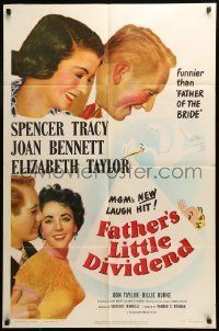 6t281 FATHER'S LITTLE DIVIDEND 1sh '51 art of Elizabeth Taylor, Spencer Tracy & Joan Bennett!