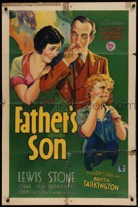 6t282 FATHER'S SON style B 1sh 1931 art of Lewis Stone, Irene Rich and Leon Janney!