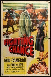 6t286 FIGHTING CHANCE 1sh '55 Rod Cameron & Julie London gamble at horse racing!