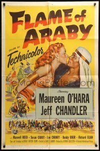 6t294 FLAME OF ARABY 1sh '51 romantic sexy art of Maureen O'Hara & Jeff Chandler!