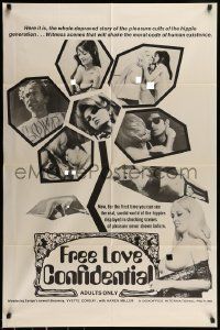 6t311 FREE LOVE CONFIDENTIAL 1sh '67 Yvette Corday, pleasure cults of hippie generation!