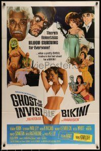 6t340 GHOST IN THE INVISIBLE BIKINI 1sh '66 Boris Karloff + sexy girls & wacky horror images!