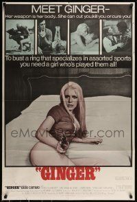 6t341 GINGER 1sh '71 super sexy Cheri Caffaro lays on bed with gun, her weapon is her body!