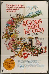 6t346 GODS MUST BE CRAZY 1sh '82 wacky Jamie Uys comedy about native African tribe, Goodman art!