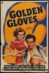 6t350 GOLDEN GLOVES style A 1sh '40 art of boxer Richard Denning & pretty Jeanne Cagney!