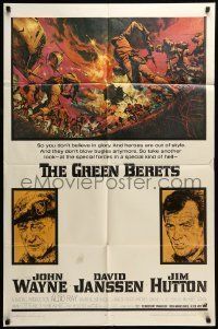 6t356 GREEN BERETS 1sh '68 John Wayne, David Janssen, Jim Hutton, cool Vietnam War art!