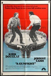 6t366 GUNFIGHT 1sh '71 people pay to see Kirk Douglas and Johnny Cash try to kill each other!