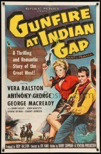 6t367 GUNFIRE AT INDIAN GAP 1sh '57 sexy cowgirl Vera Ralston & Anthony George with smoking guns!