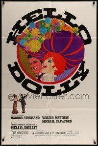 6t386 HELLO DOLLY roadshow 1sh '69 art of Barbra Streisand & Walter Matthau by Richard Amsel!