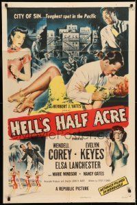 6t387 HELL'S HALF ACRE 1sh '54 Wendell Corey romances sexy Evelyn Keyes in Hawaii!