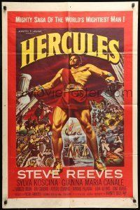 6t389 HERCULES 1sh '59 great artwork of the world's mightiest man Steve Reeves!