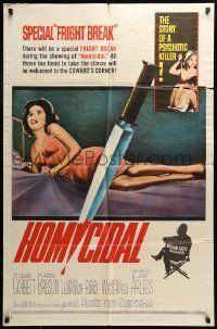 6t398 HOMICIDAL 1sh '61 William Castle's frightening story of a psychotic female killer!