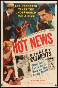 6t411 HOT NEWS 1sh '53 ace reporter Stanley Clements, cool newspaper artwork!