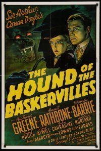 6t414 HOUND OF THE BASKERVILLES 25x37 1sh R75 Sherlock Holmes, artwork from the original poster!