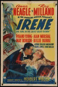 6t438 IRENE style A 1sh '40 artwork of pretty Anna Neagle & handsome young Ray Milland!