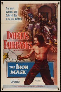 6t439 IRON MASK 1sh R53 cool artwork of shirtless fencer Douglas Fairbanks, Sr.!