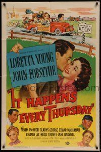 6t444 IT HAPPENS EVERY THURSDAY 1sh '53 Loretta Young, John Forsythe, wacky art of family!