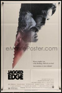 6t447 JAGGED EDGE 1sh '85 great close up image of Glenn Close & Jeff Bridges!
