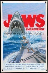 6t451 JAWS: THE REVENGE 1sh '87 great artwork of shark attacking ship, this time it's personal!