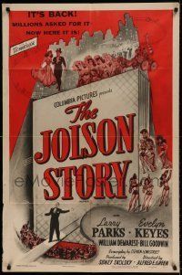 6t457 JOLSON STORY 1sh R54 Larry Parks & Evelyn Keyes in bio of the greatest entertainer!