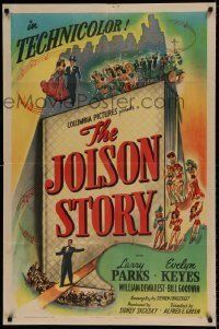 6t458 JOLSON STORY style B 1sh '46 Larry Parks & Evelyn Keyes in bio of the greatest entertainer!