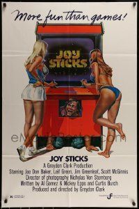 6t461 JOY STICKS 1sh '83 Joe Don Baker, art of sexy girls at arcade by C.W. Taylor!